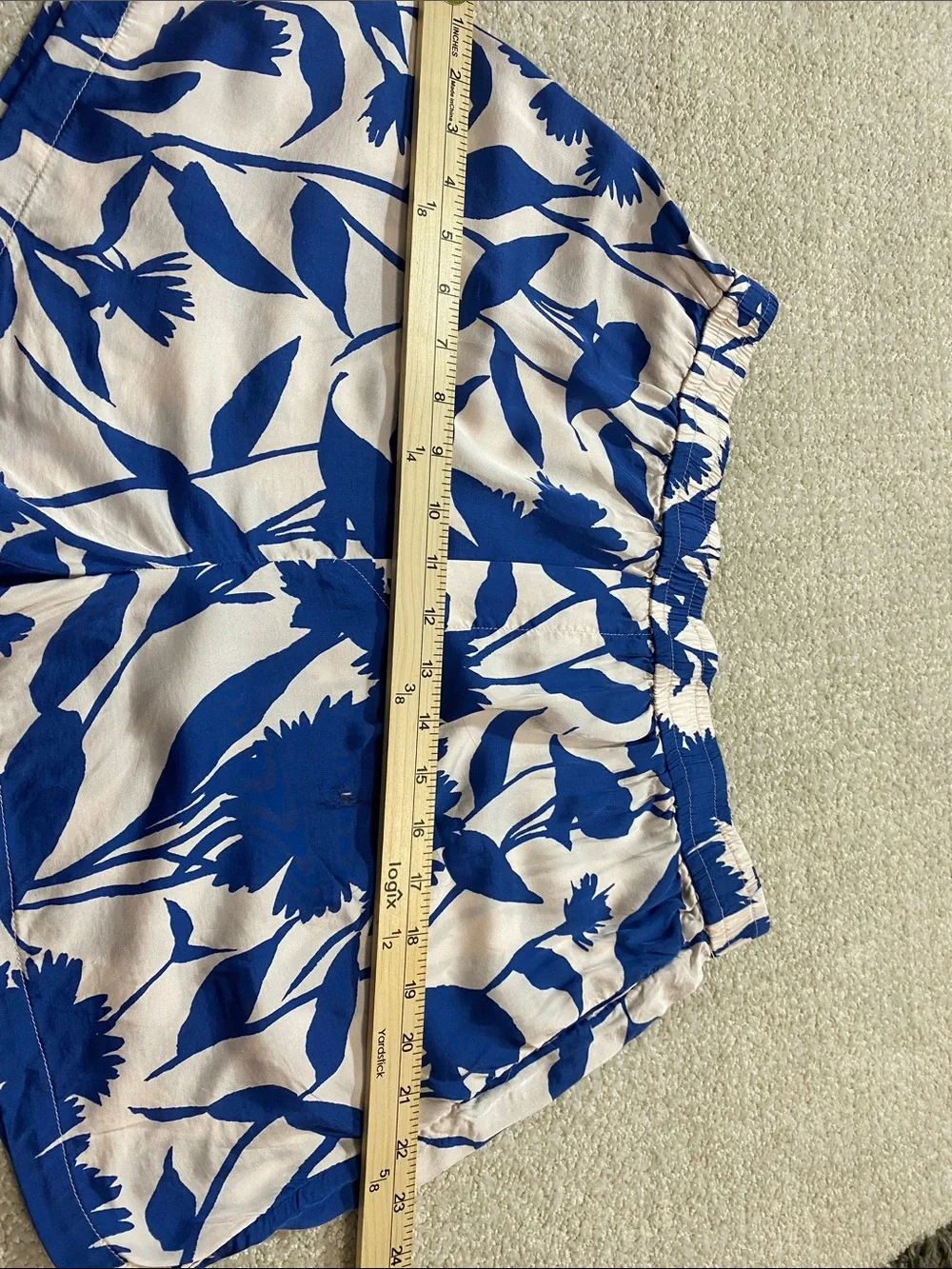 Anthropologie Blue Floral High-Waist Shorts Size L 100% Viscose